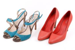 Two pairs of fashion high heeled shoes.