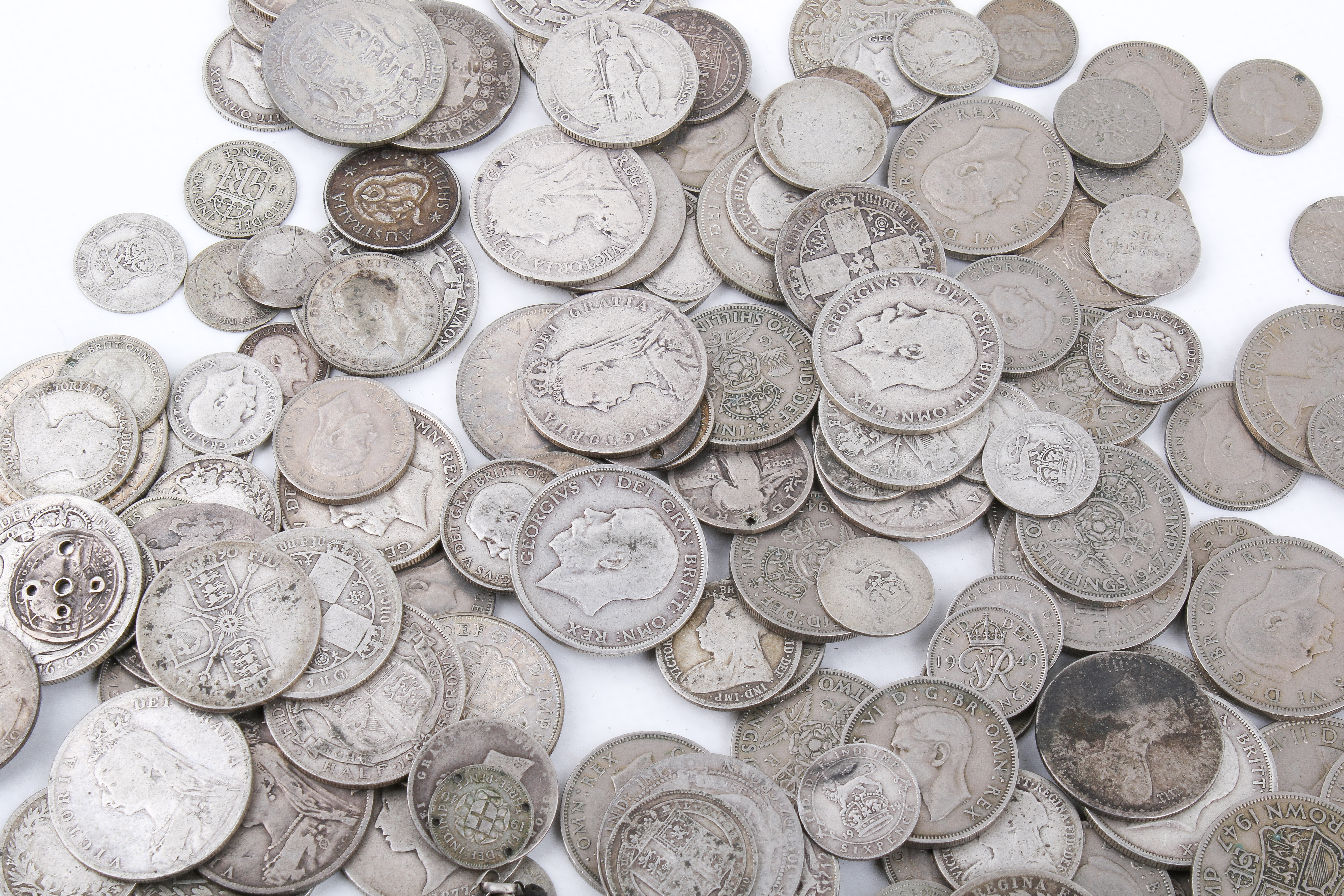 A large collection of assorted English pre-decimal silver coins. - Image 2 of 3