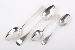 Four Georgian Stirling silver hallmarked spoons. Consisting of two table and two dessert spoons.