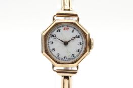 A vintage 9ct gold octagonal cocktail watch.