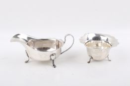 Two Stirling silver hallmarked footed items. Consisting of a sauce boat and a dish.