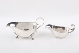 A Stirling silver hallmarked sauce boats and a plated footed sauce boat.