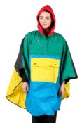 A vintage 1980s Mary Quant PVC poncho rain cape.