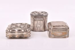 Three antique Continental silver snuff boxes.