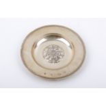 A Stirling silver hallmarked Armada dish with embossed 'Tudor rose'. C J Vander Ltd., London, 1968.