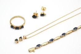 A sapphire and diamond gold set of jewellery.