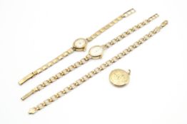 Four items of 9ct gold hallmarked jewellery.