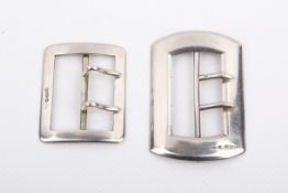 Two assorted Stirling silver hallmarked belt buckles. Largest 7cm long. Gross 55.