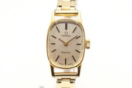 A rolled gold Omega cocktail watch. Black Roman numerals to the oval pale gold dial, case 2cm x 1.