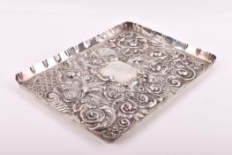 A Stirling silver hallmarked embossed dressing table tray.