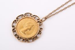 A 1966 sovereign coin in a 9ct gold pendant mount.