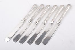 A set of six Stirling silver hallmarked handled butter knives with plated blades.