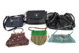 A group of six assorted handbags.
