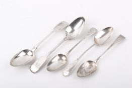 A group of five Georgian and Victorian Stirling silver hallmarked table spoons.