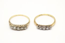 Two 18ct gold (tested) diamond set rings. The pair set with old cut diamonds of circa 0.