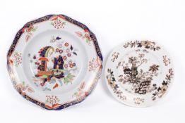A Chamberlain Worcester plate and a William IV Ironstone plate by John Ridgway.