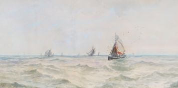 Thomas Bush Hardy (1842-1897), watercolour, boats at sea with seagulls.