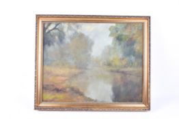 Norman Coker (20th century), 'trees around a lake', oil on canvas.