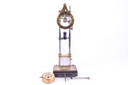 A scratch built electric 'skeleton' mantel timepiece with pendulum (af).