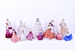 A collection of nine Coalport and five Royal Doulton ladies.