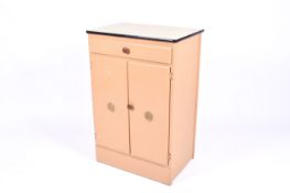 A circa 1960s painted kitchen cabinet. Having a drawer over two door cupboard.