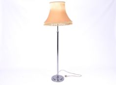 An Art Deco period telescopic chrome standard lamp. Rasied on a circular and stepped, weighted base.