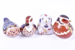 Four Crown Derby figures to include two birds, a duck and a field mouse.