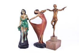 Three Art Deco gilt decorated plaster figures.