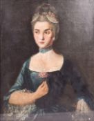 Late 19th Century, oil on canvas. Depicting a half length portrait of a lady in blue dress.