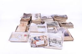 Three boxes of assorted postcards with some Victorian studio portrait photographs.