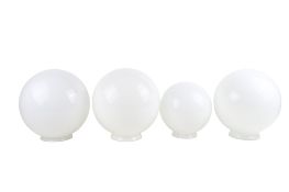 A group of four French vintage white glass ceiling globe lamp shades. Max.