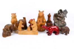 Group of assorted figures carved or modelled as bears.