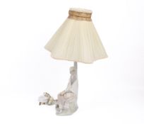 Early Lladro porcelain table lamp modelled as a seated young woman. Factory mark to base.