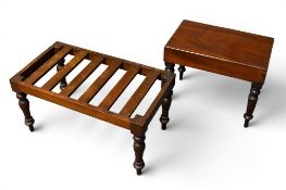 A vintage mahogany luggage rack and commode. Both on turned supports. Commode missing it's pan.