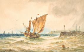 Thomas Bush Hardy, Watercolour, 1896, Fishing Boats Entering Harbour.