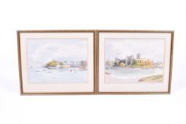 Marjorie I. Shaw (20th Century) - two pen, Ink and watercolours - Tenby and Pembroke Castle, signed.