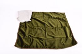 Two assorted tableclothes. Consisting of a lace tablecloth and a green velvet tablecloth.