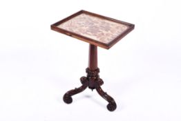A 19th Century tray top occassional table on rosewood pedestal base with decorative carved legs.