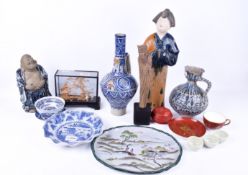 A quantity of decorative Chinese ceramics. Including female figure, plates and dishes.