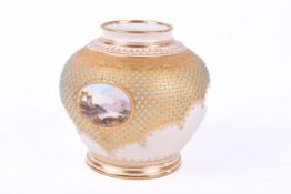 Coalport jewelled vase decorated with an oval landscape panel (A/F).