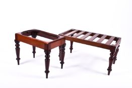 A vintage mahogany luggage rack and commode. Both on turned supports. Commode missing it's pan.