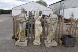 Three large resin continental style garden figures of ladies. largest H162cm.