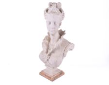 A RESIN COPY of a parian ware decorative bust of a lady. Inscription to base 'Parian, Paris'.