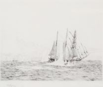 William Lionel Wyllie (1851-1931), etching, 'Hush Ship Merope'. Framed and glazed 36.5cm x 40cm.