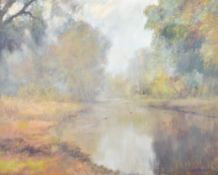 Norman Coker (20th century), 'trees around a lake', oil on canvas.