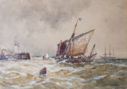 Frank Henry Mason (1875-1965), watercolour, sailing boat coming into harbour.