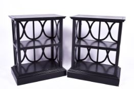 A pair of ebonised 'Perilune' bookcases attributed to OKA.