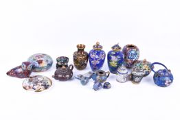 A quantity of Cloisonne vases and ornaments.