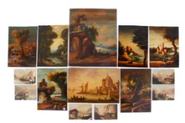 A quantity of oil on copper and oil on card landscape vignettes. Depicting continental landscapes.