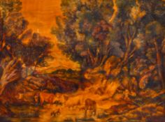 A Hayward (20th century) - cows in stream, oil on board.